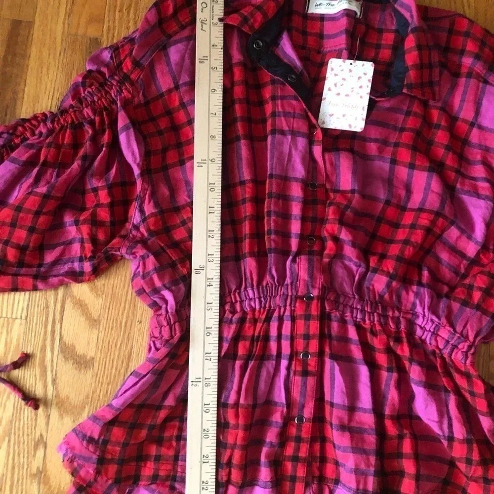 Free People plaid red combo button down shirt - Picture 9 of 11